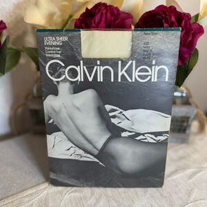 Vintage 80's Calvin Klein Ultra Sheer Evening Pantyhose Size D Ivory Sandaltoe